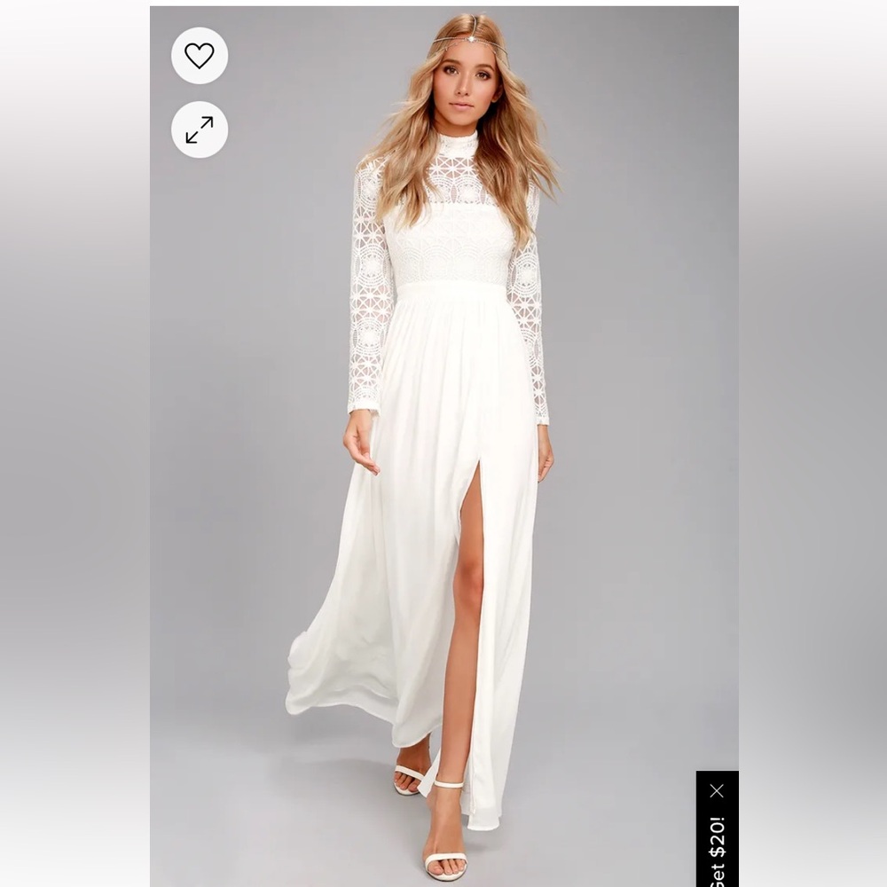 Lulus “In Dreams” White Long Sleeve Lace Maxi Dress